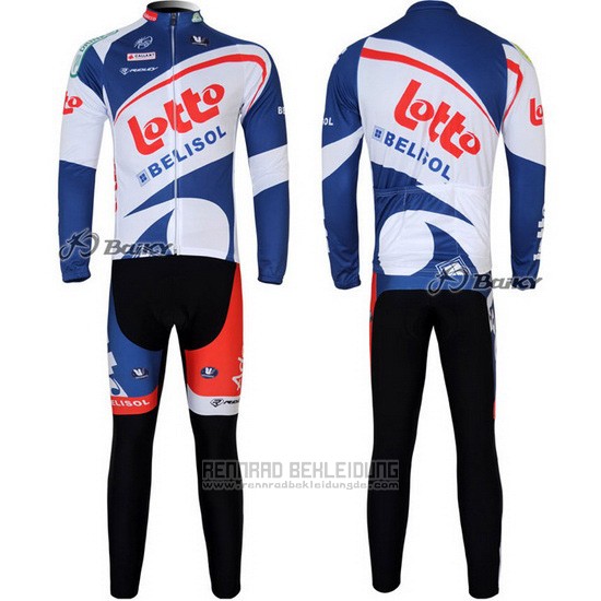 2012 Fahrradbekleidung Lotto Belisol Wei und Blau Trikot Langarm und Tragerhose